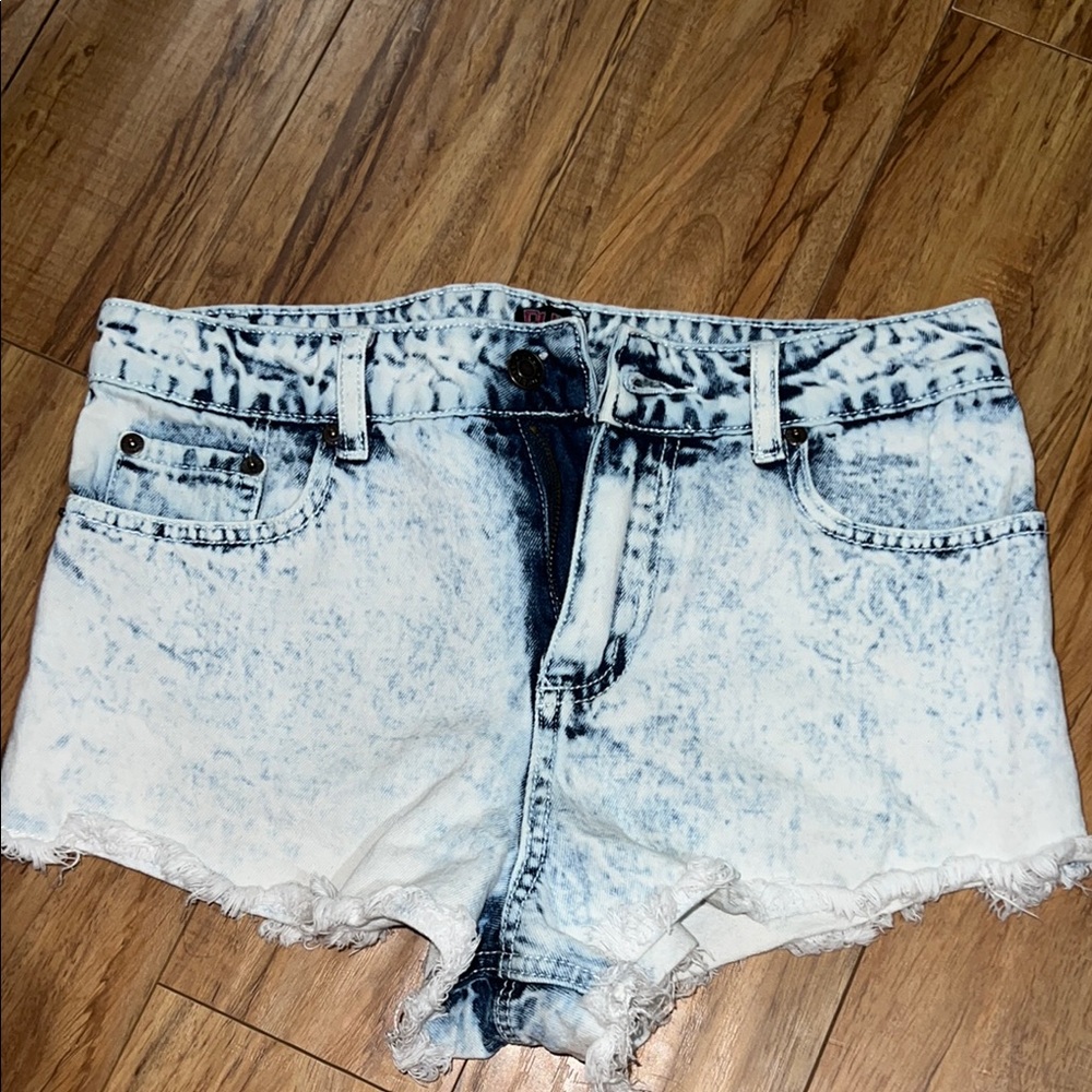 Pure Hype Blue Distressed Acid Wash Jean Shorts with Frayed Hem Size Medium
